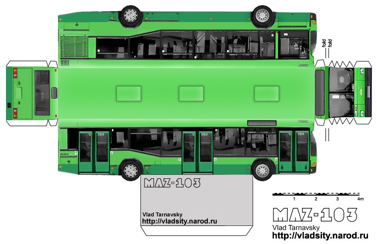 Шаблон бумажной модели автобуса МАЗ-103