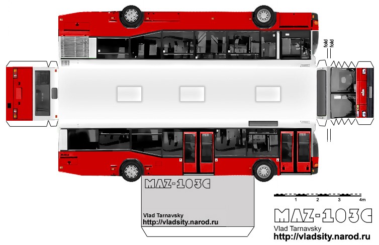 Шаблон бумажной модели автобуса МАЗ-103С